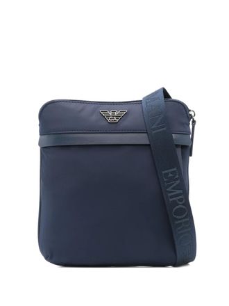 Emporio Armani logo-plaque messenger bag - men - Polyurethane/Polyamide/Polyamide/Polyester/Leather - One Size - Blue