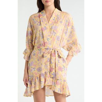 Papinelle Sleepwear Karolina Frill Cotton Robe in Golden Haze at Nordstrom, Size X-Small