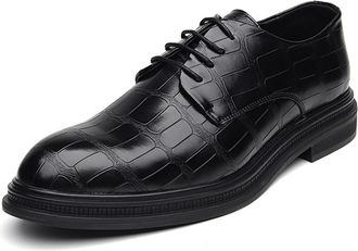 Generic Dress Oxford Formal Shoes for Men Lace Up Comfort Plaid Embossed Round Toe PU Leather Non Slip Low Top Anti-Slip Block Heel Rubber Sole Business(Black