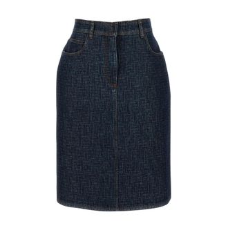 Fendi Denim Skirts, female, Blue, XS, Flared Midi Skirt