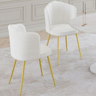 IDMarket Lote de 2 sillas ADELAIDE de concha rizada blanca con patas doradas