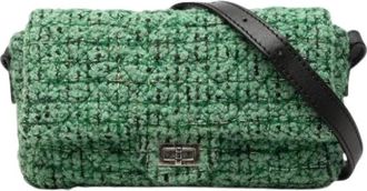 Chanel Pre-owned Geknoopte Tweed Crossbody Tas - Dames - Vintage Schoudertas - Groen - ONE Size - Tweed - Vintage