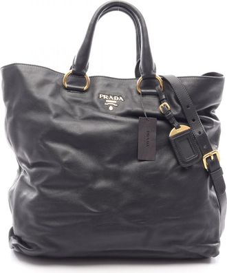 Prada Black Leather Handbag Tote Bag (Pre-Owned)