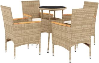 vidaXL Vidaxl - Set Comedor Jard&iacute;n 5 Pzas Cojines Rat&aacute;n Sint&eacute;tico Vidrio Beige