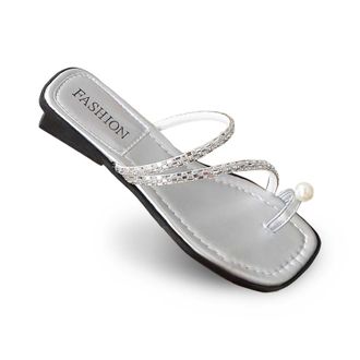 Generic 2026 Women Slippers Womens Summer Fashion Bare Toe Solid Color Beach Temperament Non Slip (Silver, 5.5)