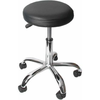 Hhg [nunca Usado] Taburete De Trabajo Hhg-955, Taburete Para Cosm&eacute;tica, Con Ruedas, Cuero Sint&eacute;tico, Certificado Mvg, Negro