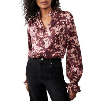 Mint Velvet Printed Satin Blouse in Burgundy at Nordstrom, Size Medium