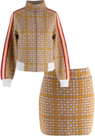Barrie Yellow Houndstooth Cashmere Blend Jacket and Skirt Suit Size XS