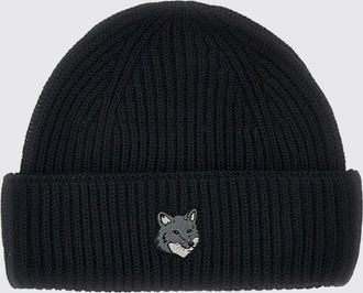 Maison Kitsun&eacute; Berretto in lana a coste con risvolto e logo a contrasto
