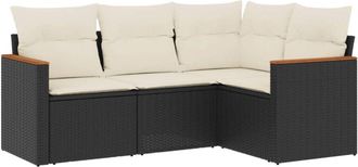 vidaXL Juego De Sof&aacute;s Jard&iacute;n 4 Pzas Con Cojines Rat&aacute;n Sint&eacute;tico Negro Vidaxl