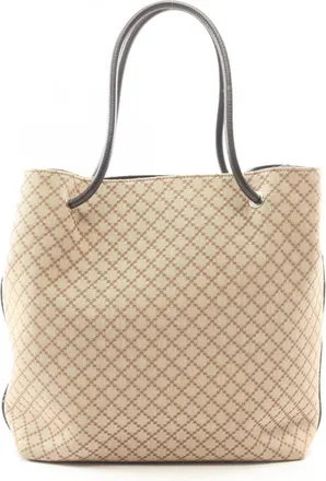 Gucci Beige Brown Canvas Leather Tote Bag (Pre-Owned)
