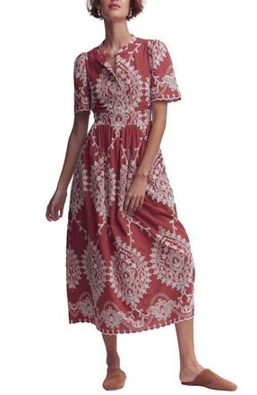 Boden Ivy Embroidered Midi Dress in Rust Embroidery at Nordstrom, Size 4