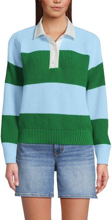 Lands End Drifter Rugby with Woven Collar Sweater in True Green/soft Ice Blue Rugby at Nordstrom, Size X-Small P