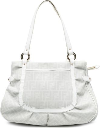 Fendi Pre-owned Womens Large Zucca Spalmati Chef Shopper Tote - White Textile - One Size