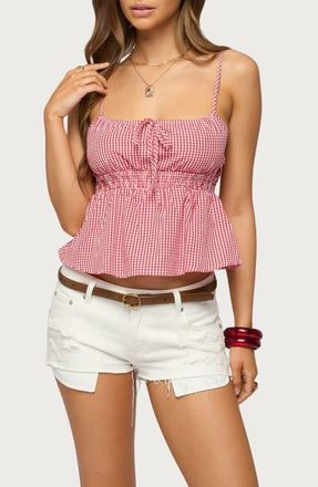 Edikted Zahara Gingham Cotton Babydoll Camisole in Red at Nordstrom, Size X-Small