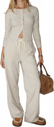 Bailey Rose Coastal Striped Drawstring Lounge Pants In Cream