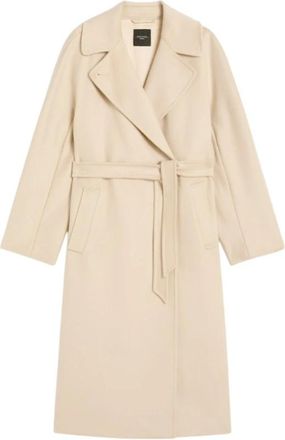 Max Mara Lange Double-Breasted Jas - Dames - Jas met riem - Beige - S - Wol - Jassen