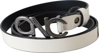 Costume National Womens Belt Mettalic Gray Leather Logo White