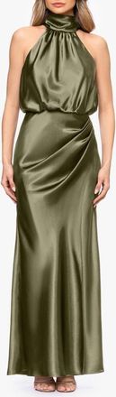Betsy & Adam Halter Charmeuse Gown in Olive at Nordstrom, Size 4