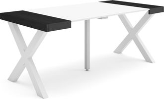 Skraut Home Mesa Consola Extensible, Mesa Comedor Plegable, 180, Para 8 Comensales, Patas Madera Maciza, Estilo Moderno, Blanco Y Negro - Skraut Home
