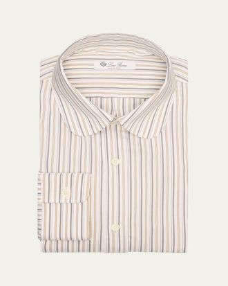 Loro Piana Mens Elia Penny-Collar Stripe Cotton and Silk Dress Shirt