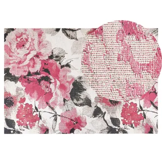 Beliani Alfombra De Algod&oacute;n Rosa Negro Beige 140 X 200 Cm Patr&oacute;n Floral Retro Ejaz