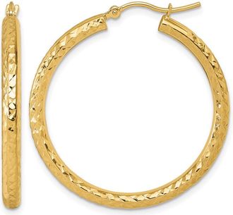 Diamond2Deal 14k Gold Diamond-cut 3x35mm Round Hoop Earrings