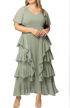 Kiyonna Tour de Flounce Tiered Maxi Dress in Sage at Nordstrom, Size 4X