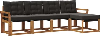 vidaXL Conjunto De Sof&aacute;s De Exterior 5 Uds. Natural Y Negro Vidaxl