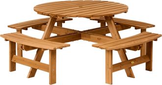 Beliani Mesa De Comedor Exterior Para P&iacute;cnic Estilo R&uacute;stico Moderno De Madera De Abeto Con Bancos Marr&oacute;n Claro Caparcotta