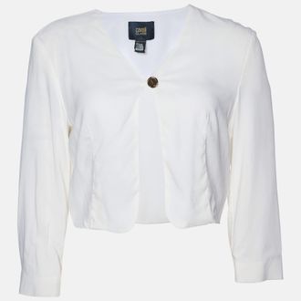 Roberto Cavalli White Crepe Crop Cardigan