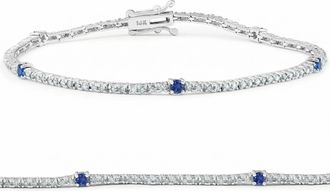 Pompeii3 1 1/10 Ct Diamond & Blue Sapphire Tennis Bracelet 14k White Gold 7 Lab Grown