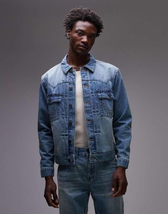 True Religion Giacca di jeans oversize lavaggio blu con tasca con patta in coordinato