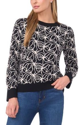 Halogen Jacquard Crewneck Sweater in Rich Black at Nordstrom Rack, Size X-Small P
