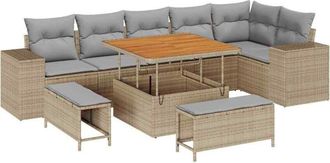 vidaXL Conjunto De Sof&aacute; De Jard&iacute;n Con Coj&iacute;n 9 Pcs Beige, Gris Claro Vidaxl