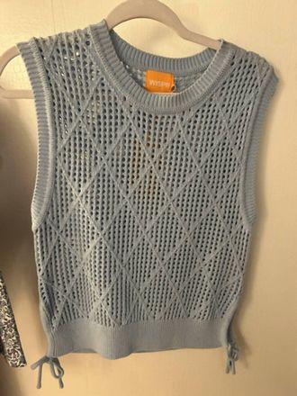 Brodie Womens Tie Detail Diamond Vest In Sky