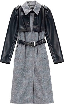 Karl Lagerfeld Tweed & Faux Leather Coat