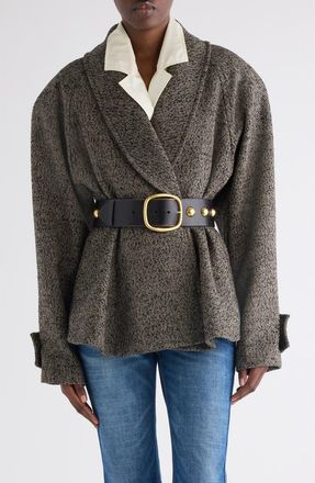 Chlo&eacute; Wool Blend Herringbone Peplum Jacket in Beige - Black at Nordstrom, Size 14 Us