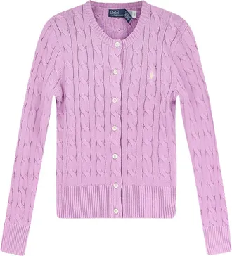 Polo Ralph Lauren Cable Knit Button Cardigan - Dames - Vesten - Paars - L - Katoen - Truien & Vesten