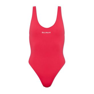 Balmain One-piece, female, Pink, Size: 2XS Logo-print One-piece Swimsuit