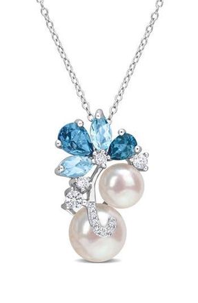 Delmar Blue Topaz, Lab-Grown White Sapphire & Cultured Pearl Pendant Necklace at Nordstrom Rack