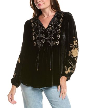 Johnny Was Velvet Prairie Silk-Blend Blouse