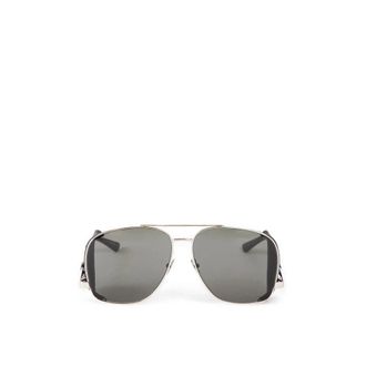 Saint Laurent Accessoires, Dames, Grijs, ONE Size, Leer, Aviator SL 653 Leon Zonnebrillen