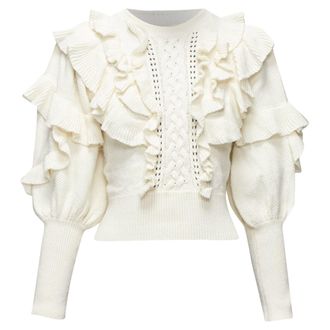 Zimmermann cream cotton creme botanica flounce ruffled cotton sweater US0 XS