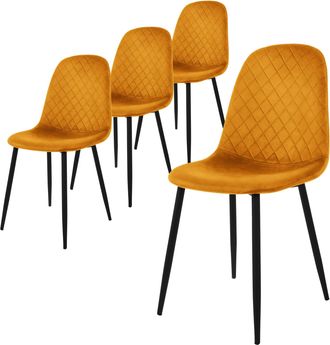 ML Design Ml-design - Set 4x Sillas De Comedor Color Mostaza Con Respaldo, Asiento Ergon&oacute;mico Acolchado Tapizado De Terciopelo Con Patas De Metal Sill&oacute;n De Dise