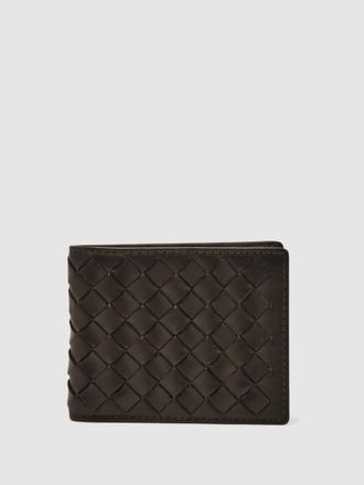 Reiss Dark Brown Leather Large Lattice-effect Wallet