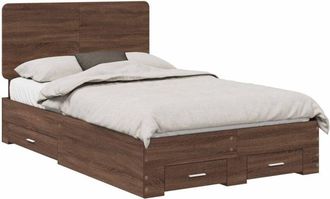 vidaXL Bed Frame with Headboard Brown Oak 135 x 190 cm Engineered Wood vidaXL