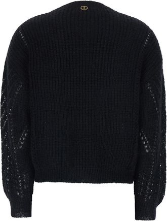 Twinset Womens Black Crewneck Sweater With Logo Plaque Wool Tops Top
