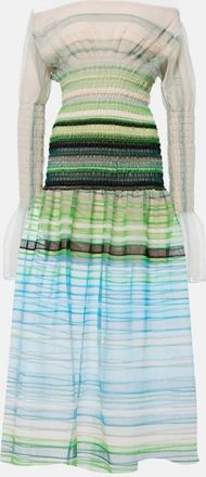 Susan Fang Striped smocked midi dress
