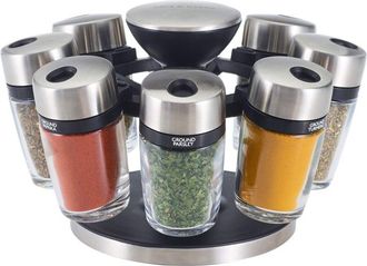Cole & Mason Cole&mason - Cambridge Porta Spezie, 360 &deg; Portaspezie Girevole-8 Barattoli, Porta Spezie Salvaspazi, Acciaio Inossidabile, Vetro, Spezie, Erbe